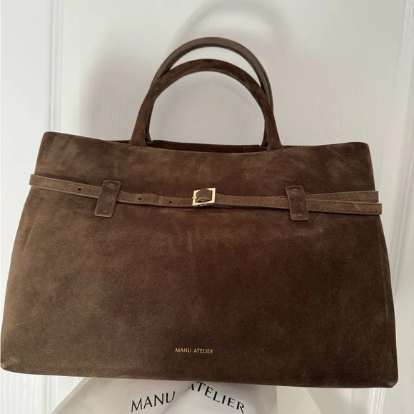 Manu Atelier Le Cambon Tobacco Green Suede Bag - Picture 3 of 11